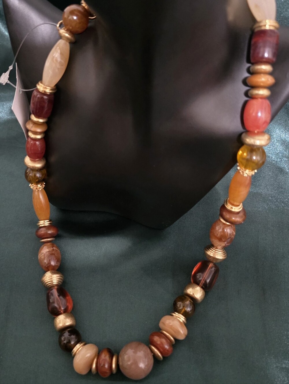 Mango Multicolor Bead Necklace in Brown, Amber & Red Tones